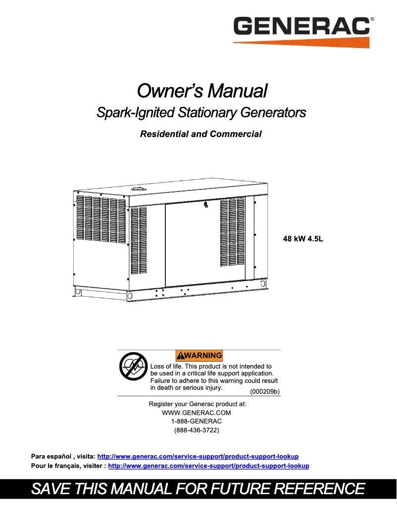 Page n°1 - Manuel utilisateur Generac RG04845ANAX