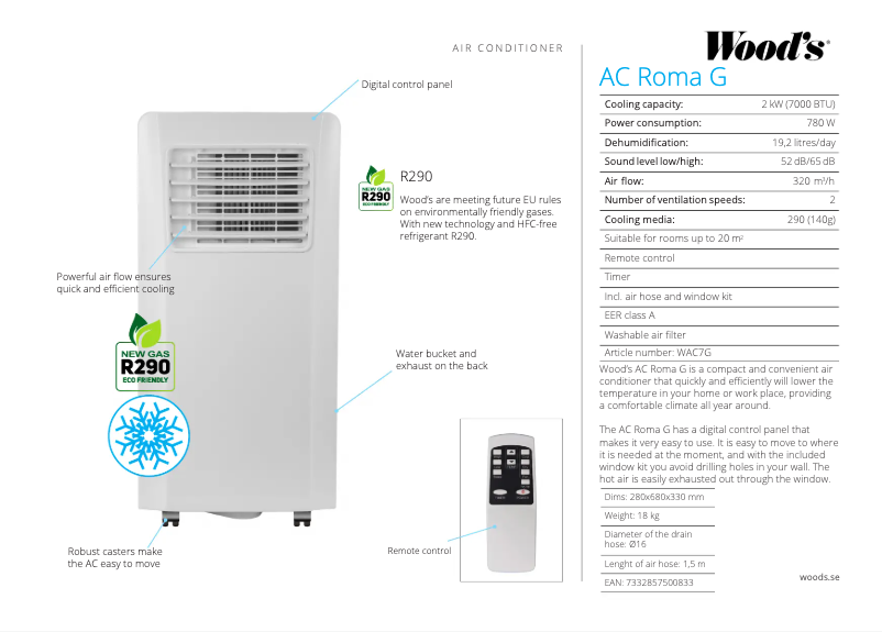 Page 1 de la notice Fiche technique Wood's Roma