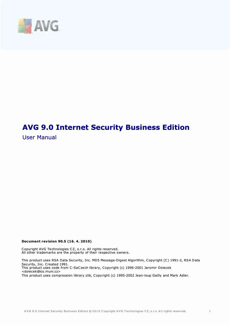 Page 1 de la notice Manuel utilisateur AVG 9.0 Internet Security Business Edition