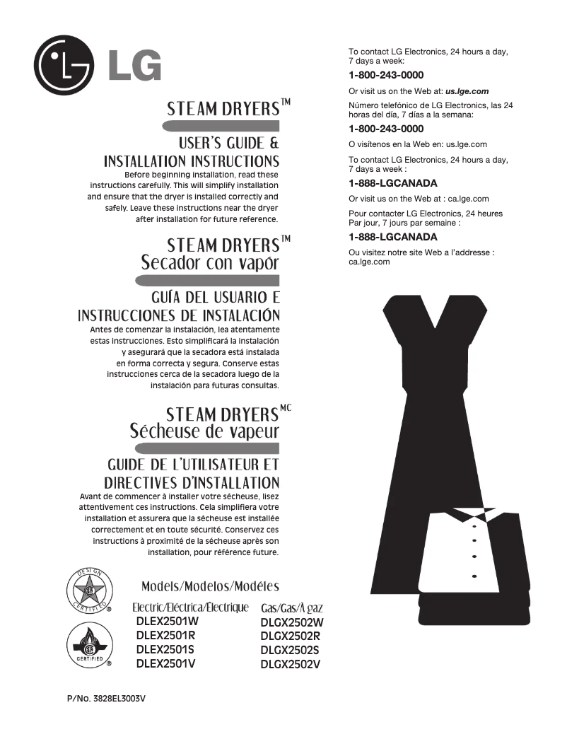 Page 1 de la notice Manuel utilisateur LG DLGX2502V