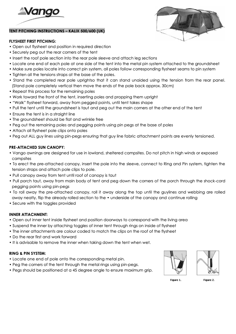 Page 1 de la notice Manuel utilisateur Vango Kalix 600