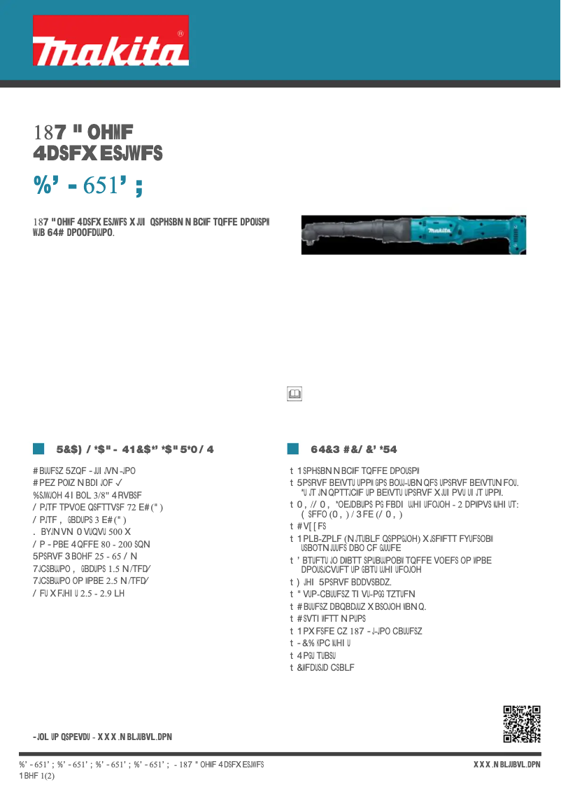 Page 1 de la notice Fiche technique Makita DFL651FZ