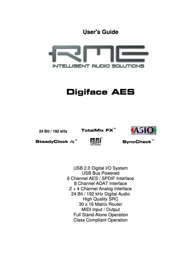Page 1 de la notice Manuel utilisateur RME Digiface AES