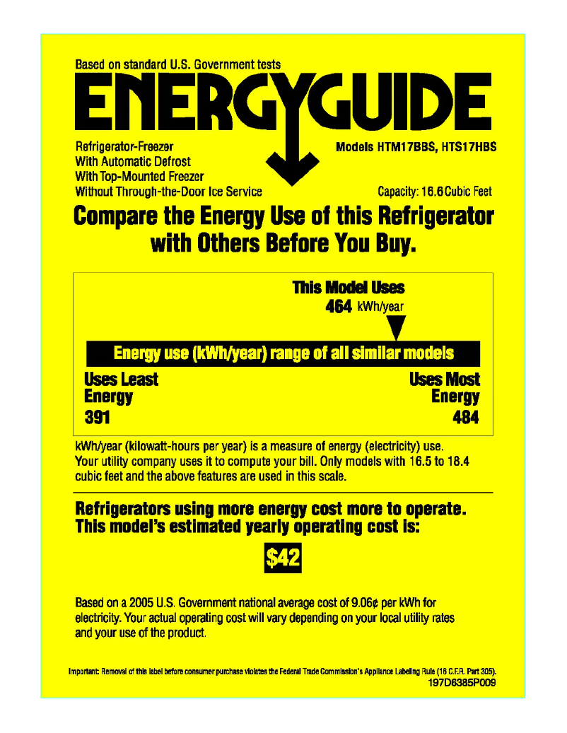 Page n°1 - Label énergétique Hotpoint HTS17HBSWW