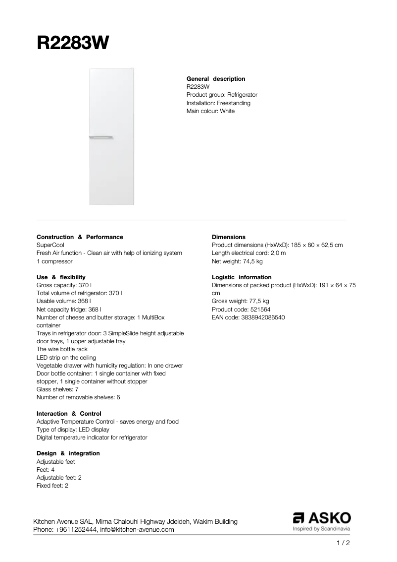 Image de la première page du manuel de l'appareil R2283W