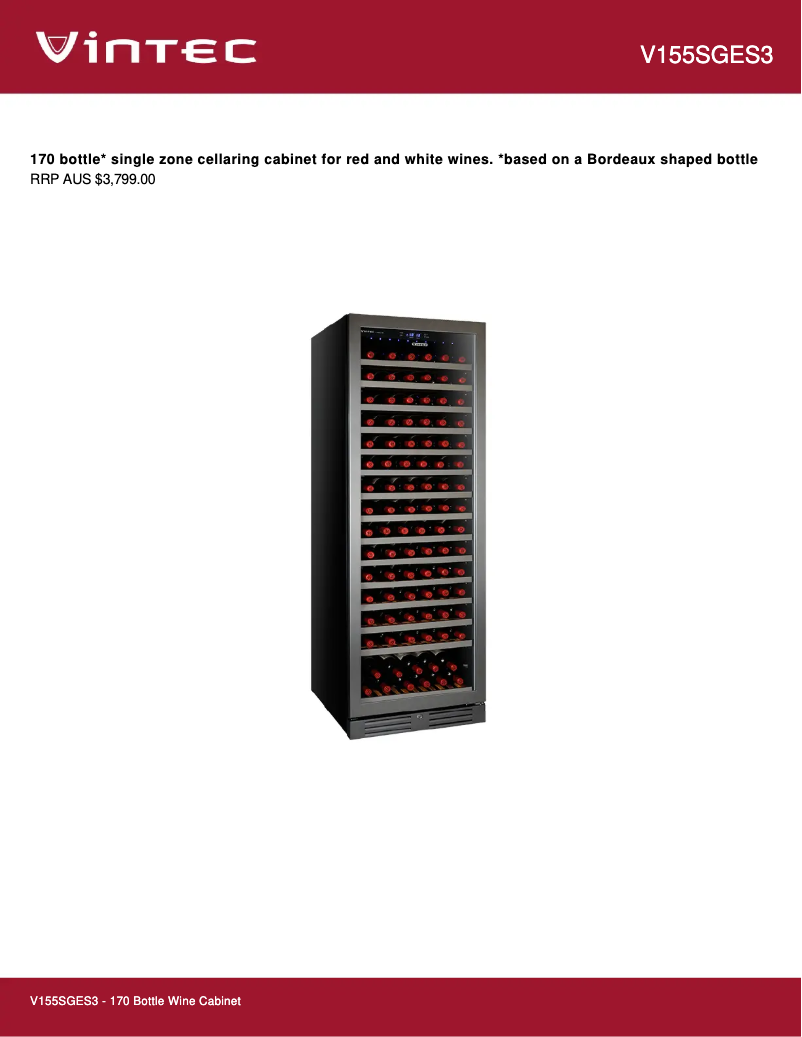 Page 1 de la notice Fiche technique Vintec V155SGES3