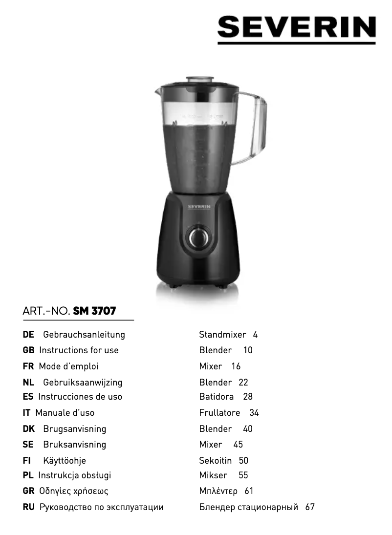 Page 1 de la notice Manuel utilisateur Severin SM 3707