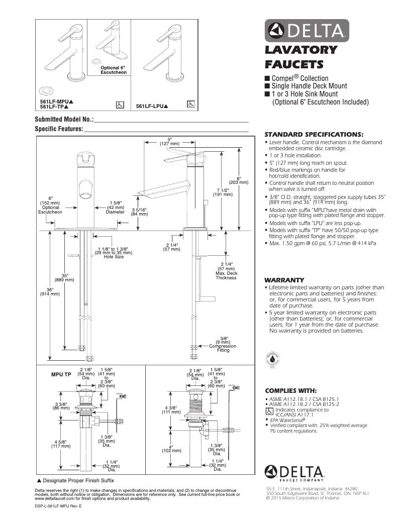 Page n°1 - Manuel utilisateur Delta 561-SSMPU-DST
