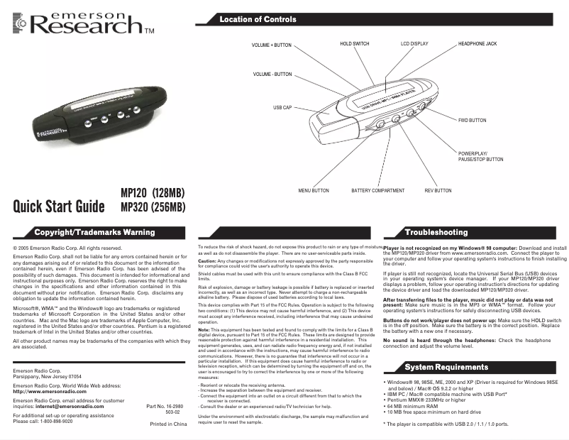 Page n°1 - Manuel utilisateur Emerson MP320