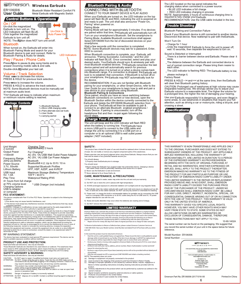 Page n°1 - Manuel utilisateur Emerson ER106006