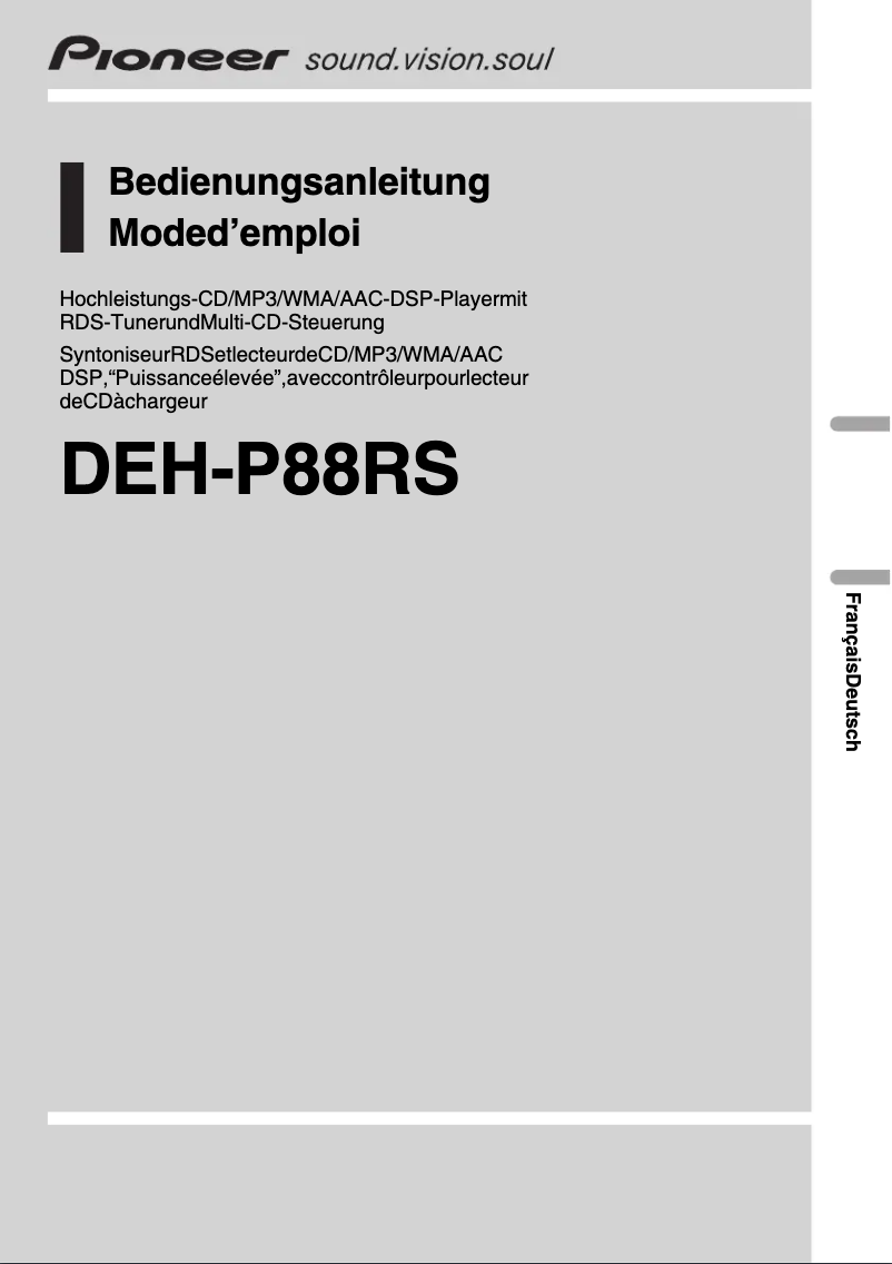 Page 1 de la notice Manuel utilisateur Pioneer DEH-P88RS