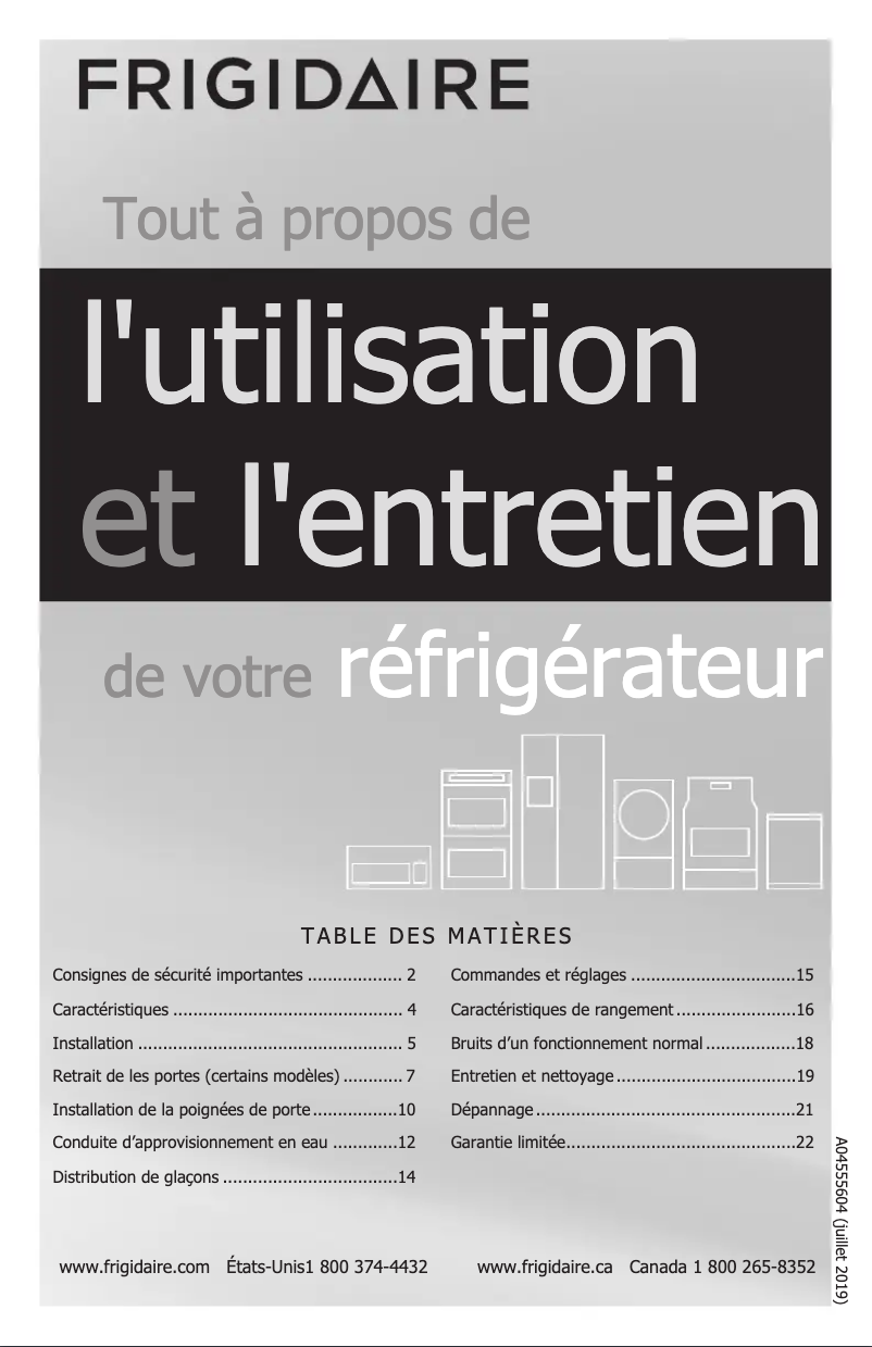 Page 1 de la notice Manuel utilisateur Frigidaire FFTR2021TD