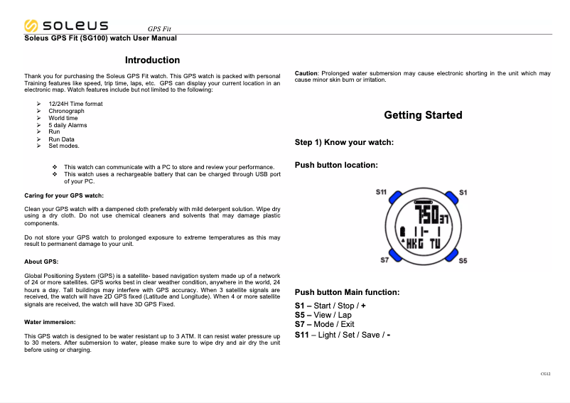 Page 1 de la notice Manuel utilisateur Soleus GPS Fit SG100