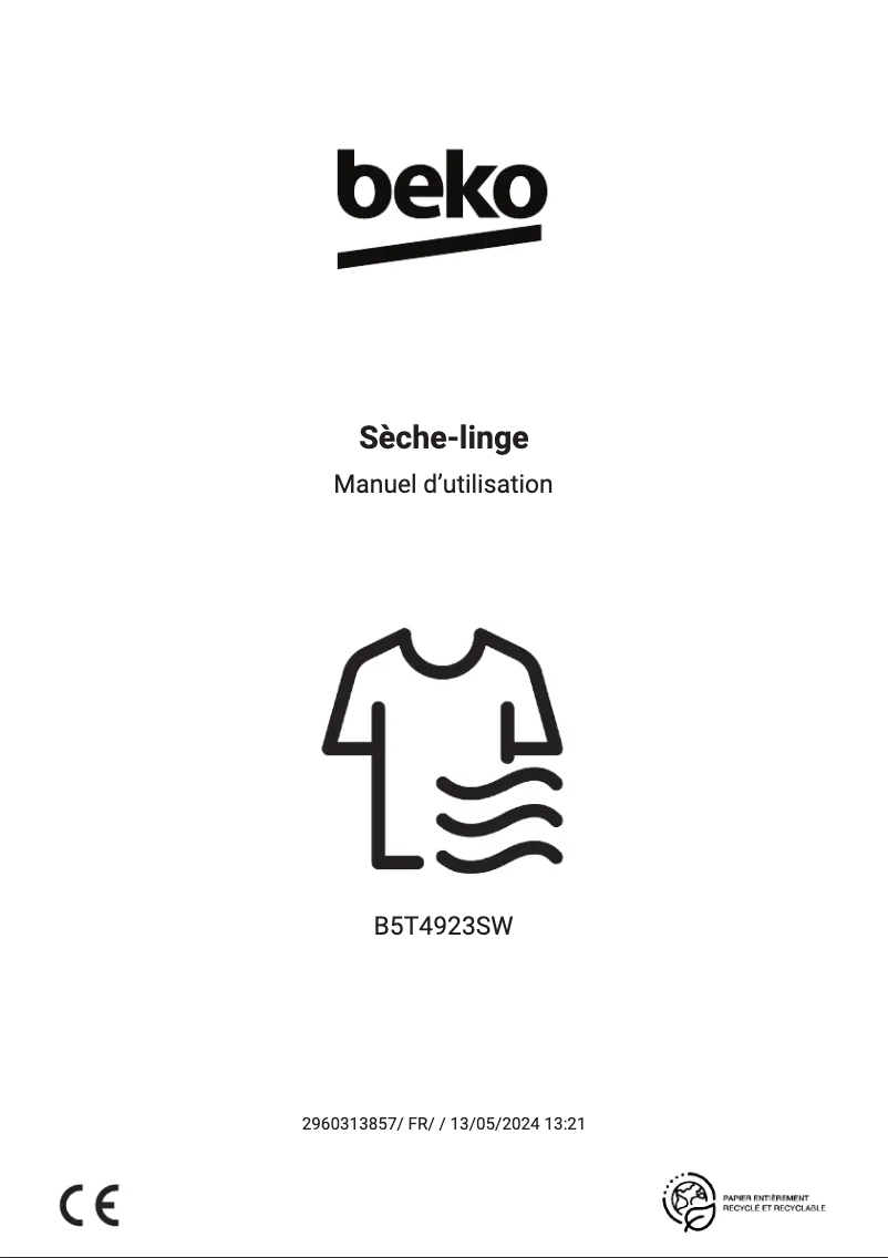 Page 1 de la notice Manuel utilisateur Beko B5T4923SW