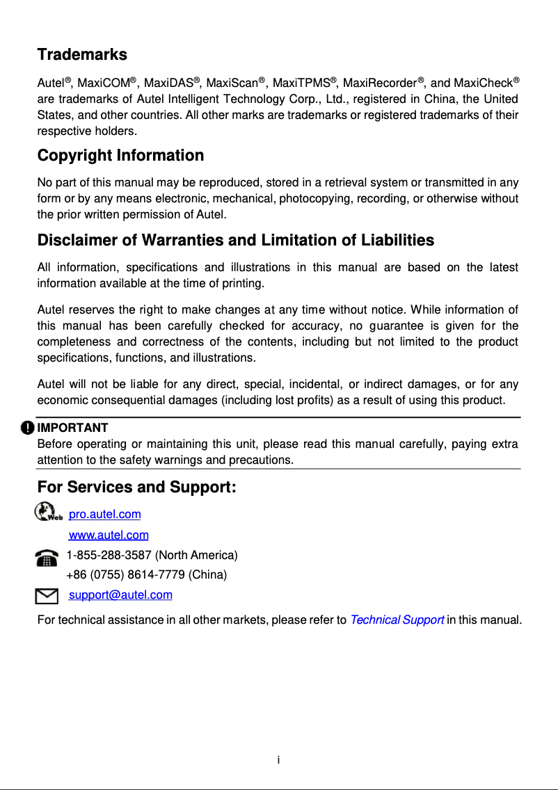 Page n°1 - Manuel utilisateur Autel MaxiCOM Ultra Lite S