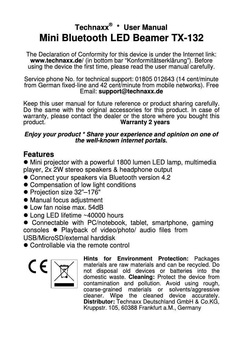 Página 1 del manual Manual de usuario Technaxx TX-132