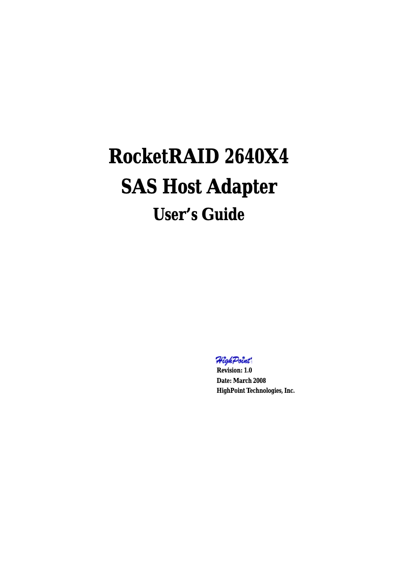 Page n°1 - Manuel utilisateur Highpoint RocketRAID 2640x4
