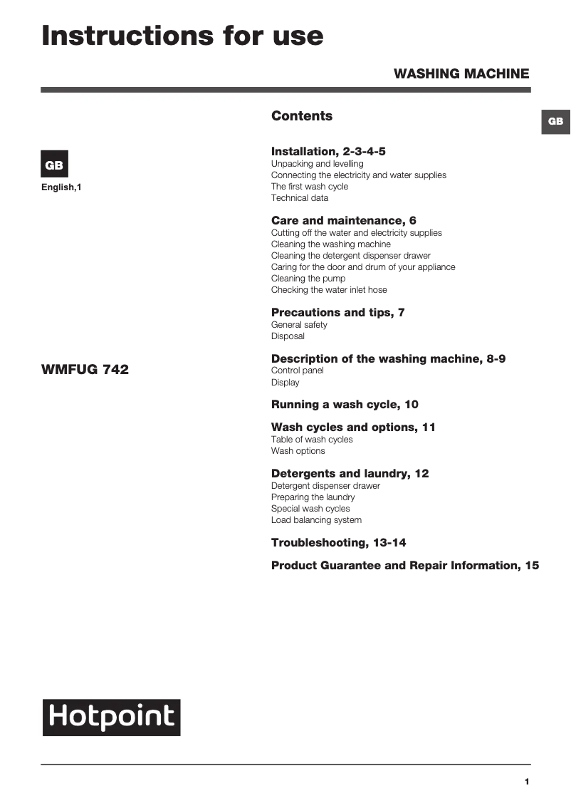Image de la première page du manuel de l'appareil WMFUG 742 P UK.M