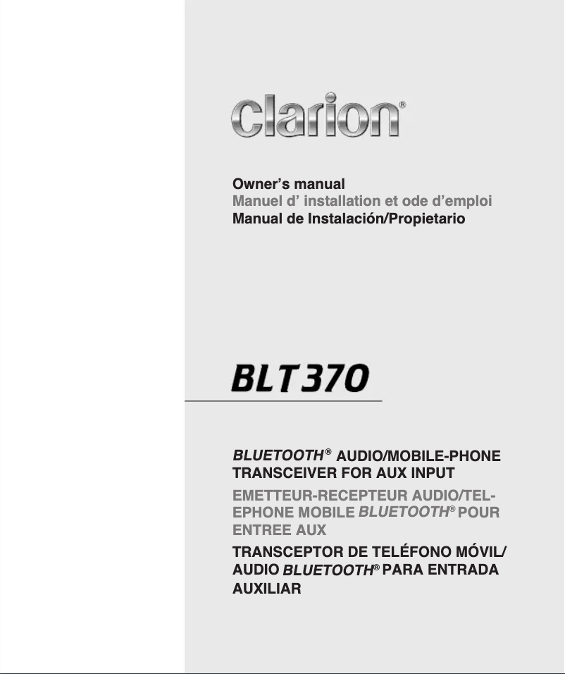 Page n°1 - Manuel utilisateur Clarion BLT370