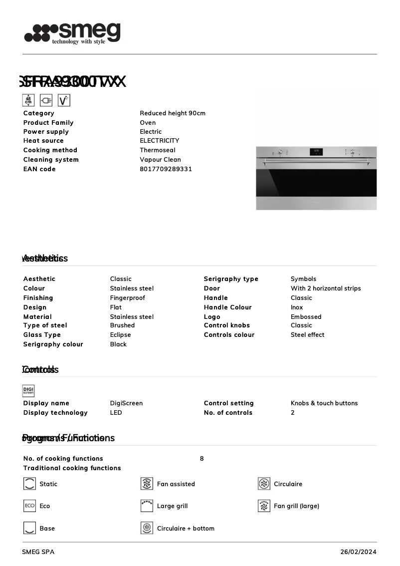 Page n°1 - Fiche technique Smeg SFRA9300TVX