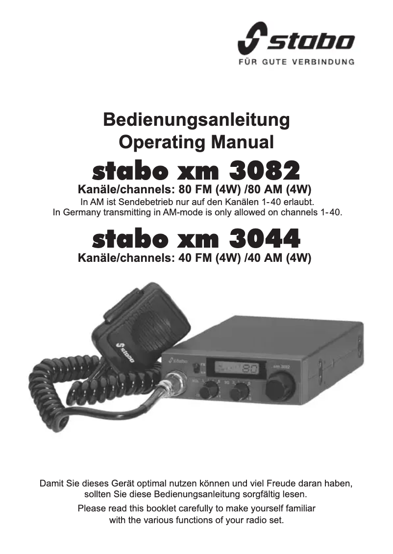 Page 1 de la notice Manuel utilisateur Stabo XM 3044