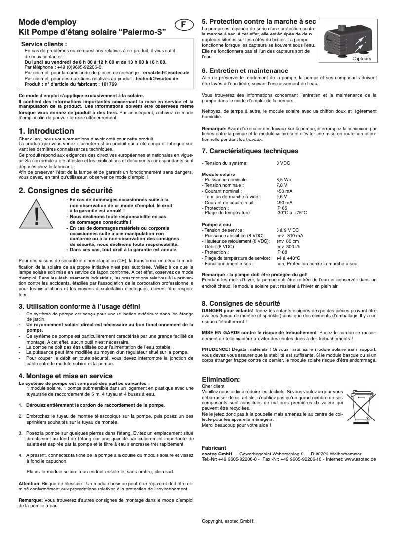 Página 1 del manual Manual de usuario Esotec Palermos-S