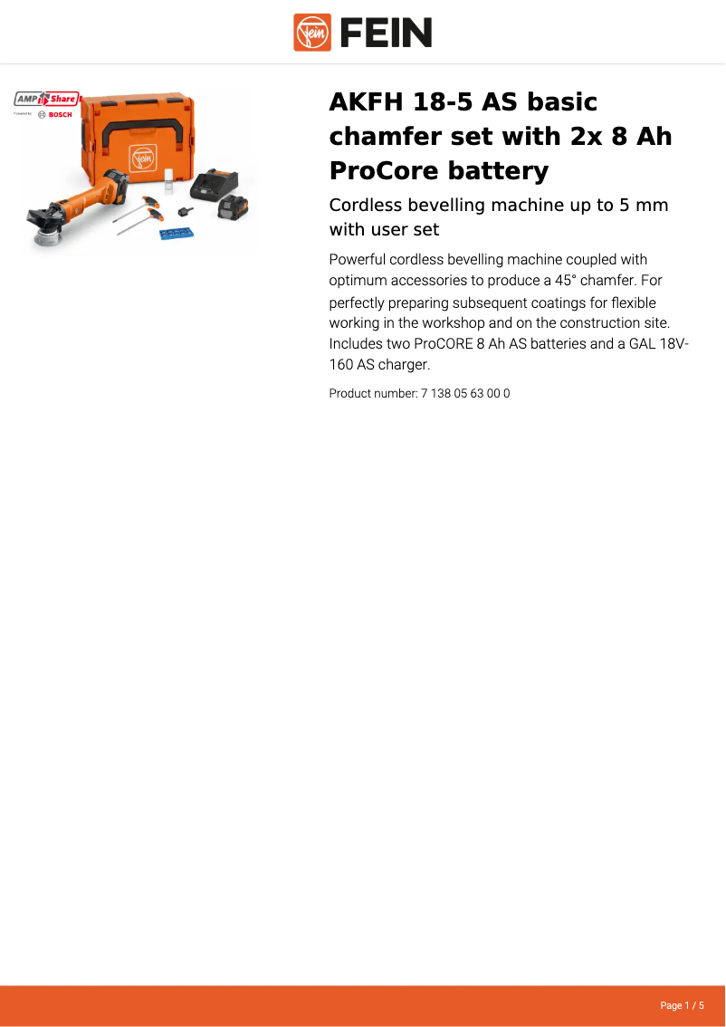 Page n°1 - Fiche technique Fein AKFH 18-5 AS