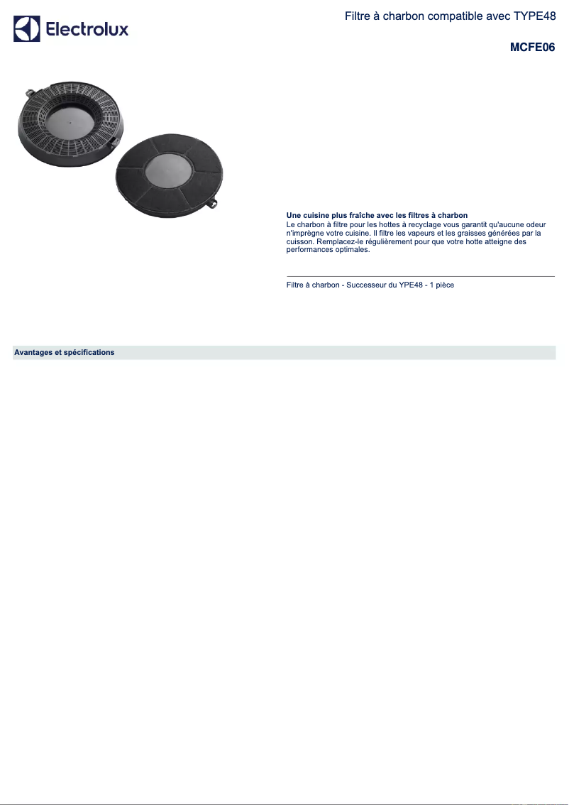 Page 1 de la notice Fiche technique AEG MCFE06