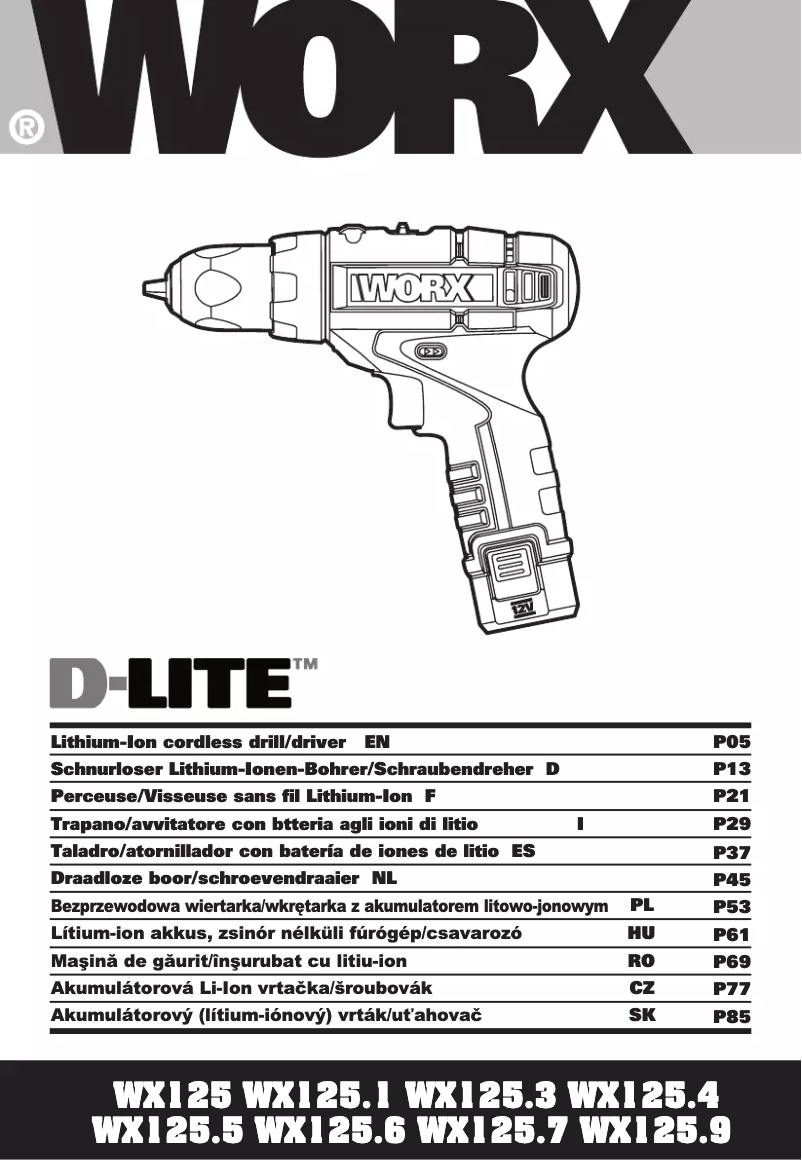 Page 1 de la notice Manuel utilisateur Worx D-Lite WX125