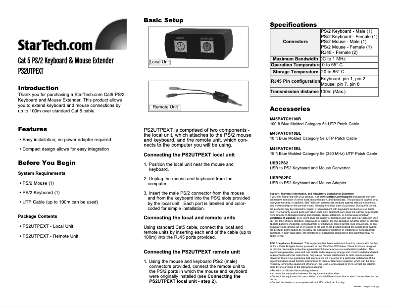 Page n°1 - Manuel utilisateur StarTech.com PS/2