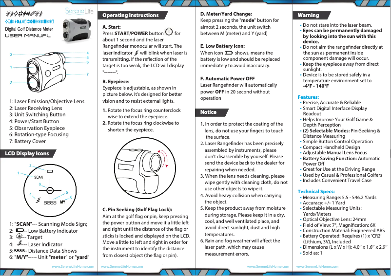 Page 1 de la notice Manuel utilisateur SereneLife SLGRF20SL