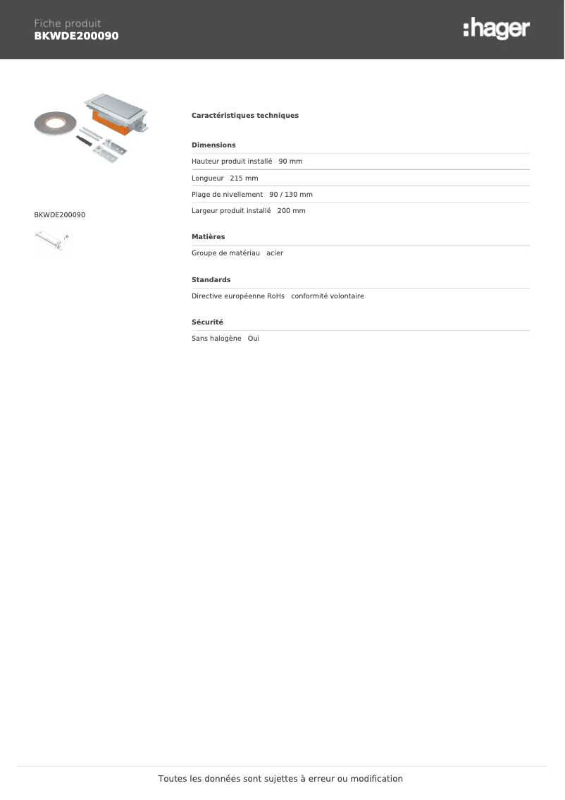 Image de la première page du manuel de l'appareil BKWDE200090