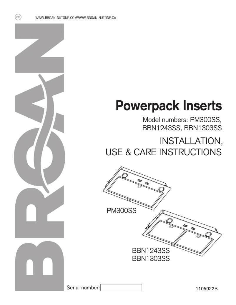 Page 1 de la notice Guide d'installation Broan BBN1243SS