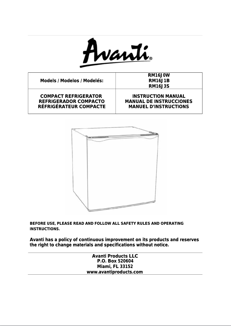 Page 1 de la notice Manuel utilisateur Avanti RM16J1B