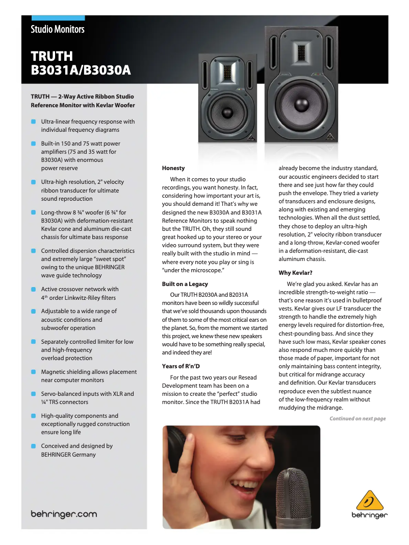 Image de la première page du manuel de l'appareil Truth B3030A