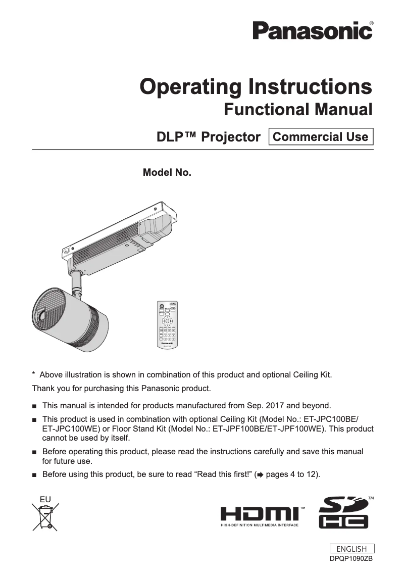 Image de la première page du manuel de l'appareil PT-JW130FWE