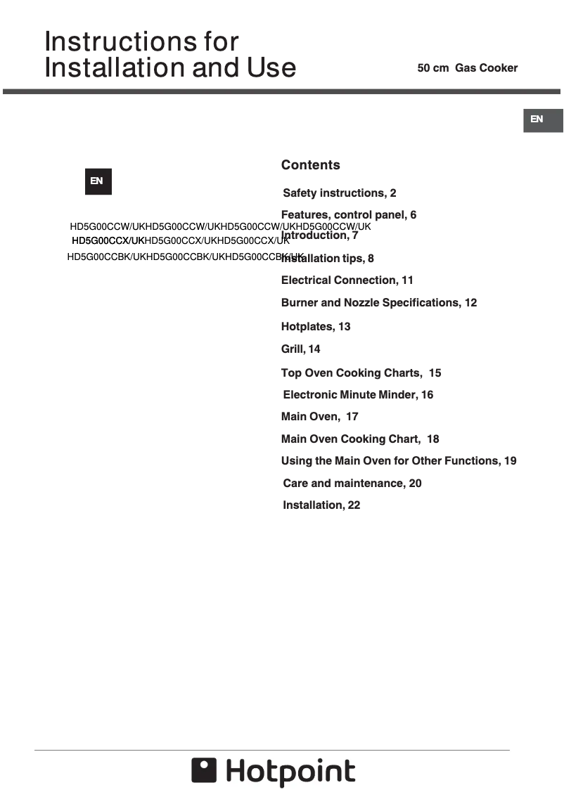 Page n°1 - Mode d'emploi Hotpoint HD5G00CCX/UK