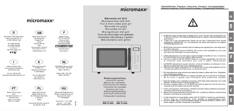 Page 1 de la notice Manuel utilisateur Micromaxx MM 41568