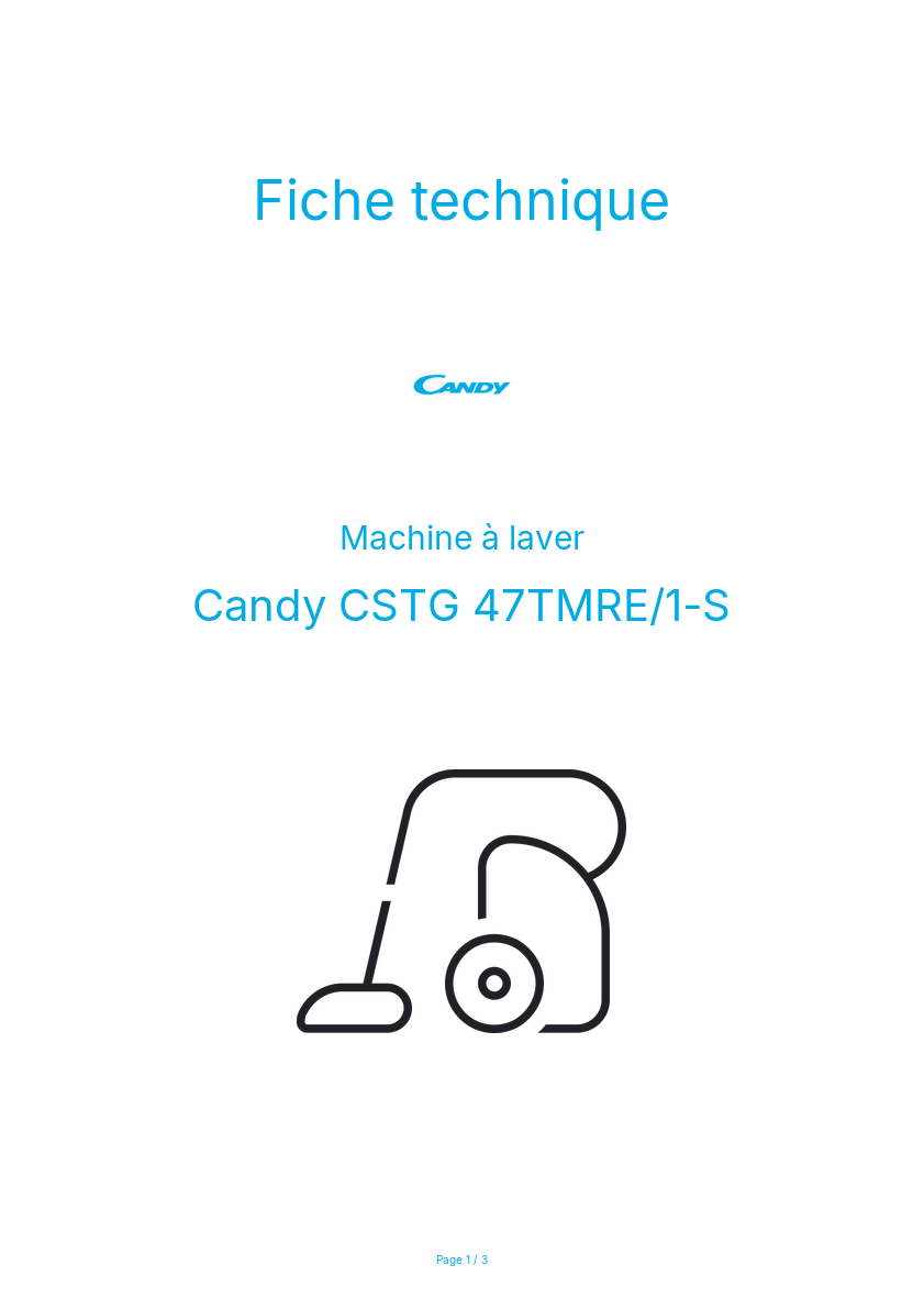 Page n°1 - Fiche technique Candy CSTG 47TMRE/1-S