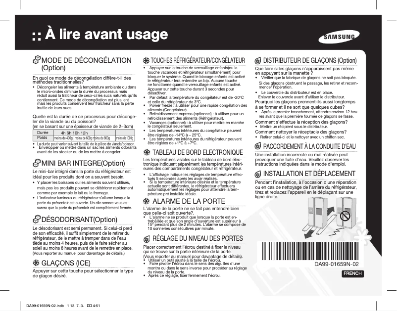Page n°1 - Manuel utilisateur Samsung RS7567BHCWW