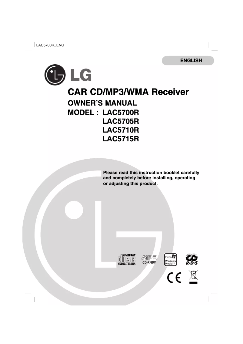 Page 1 de la notice Manuel utilisateur LG LAC5700RW