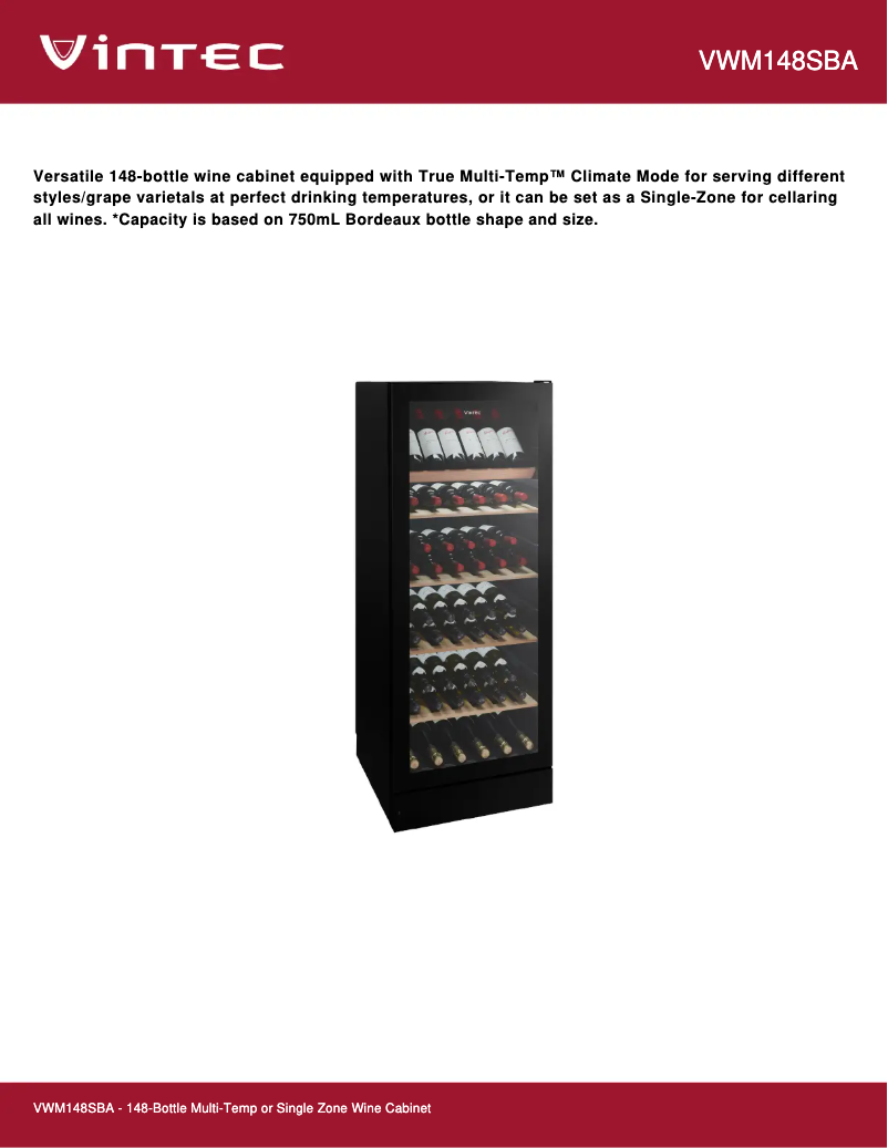 Page 1 de la notice Fiche technique Vintec VWM148SBA