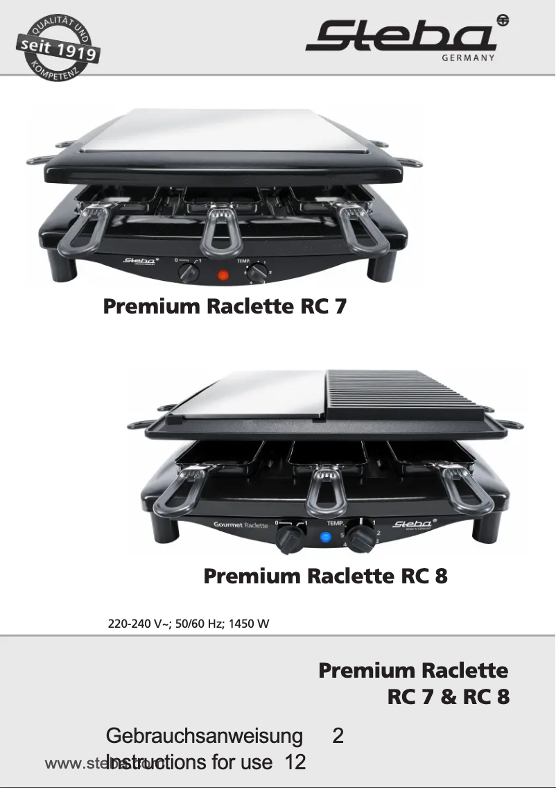 Image de la première page du manuel de l'appareil Premium Raclette RC 7