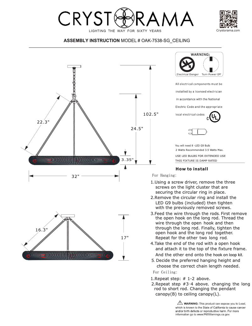 Page n°1 - Manuel utilisateur Crystorama Oakley OAK-7538-SG_CEILING