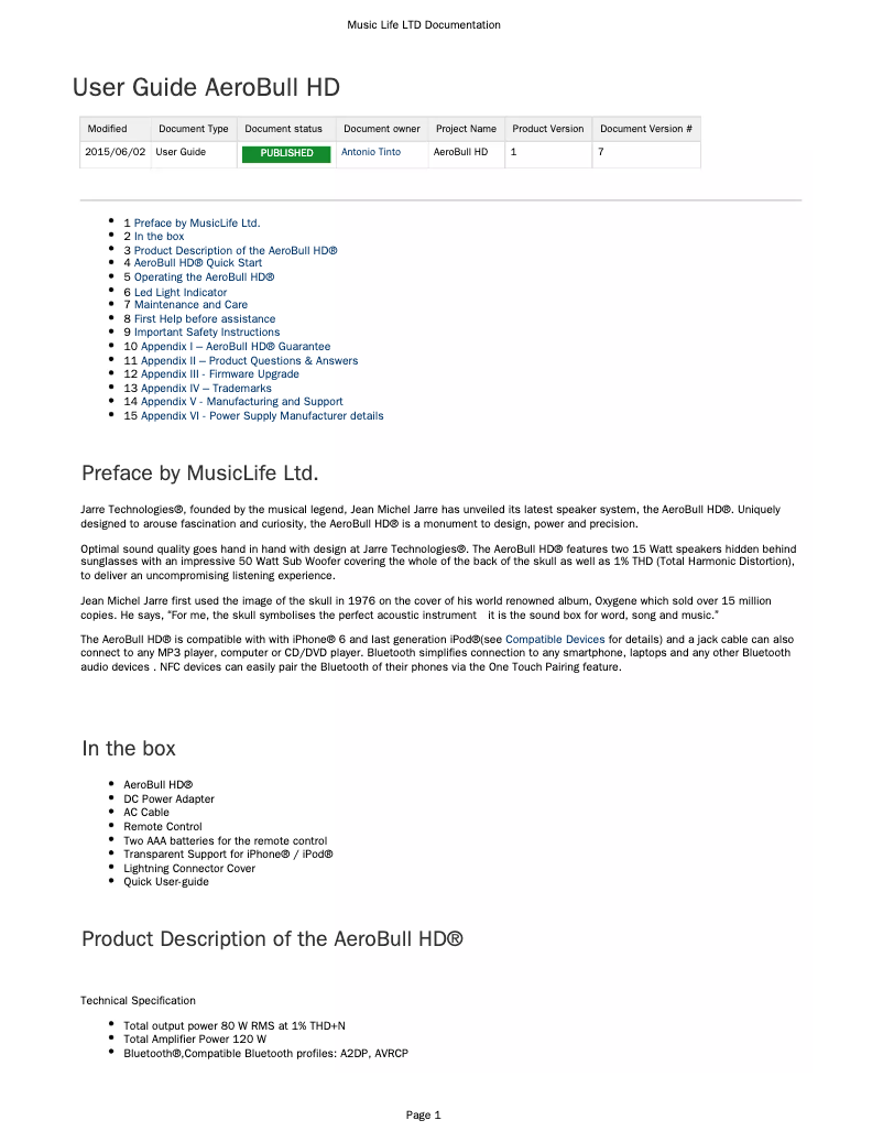 Page n°1 - Manuel utilisateur Jarre Technologies AeroBull HD
