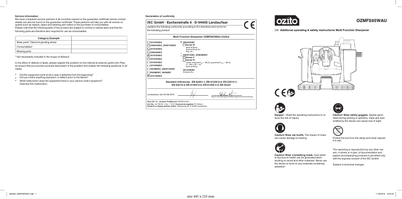 Imagen de la primera página del manual del dispositivo OZMFS65WAU
