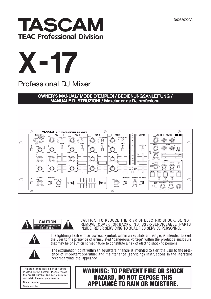 Page 1 de la notice Manuel utilisateur Tascam X-17