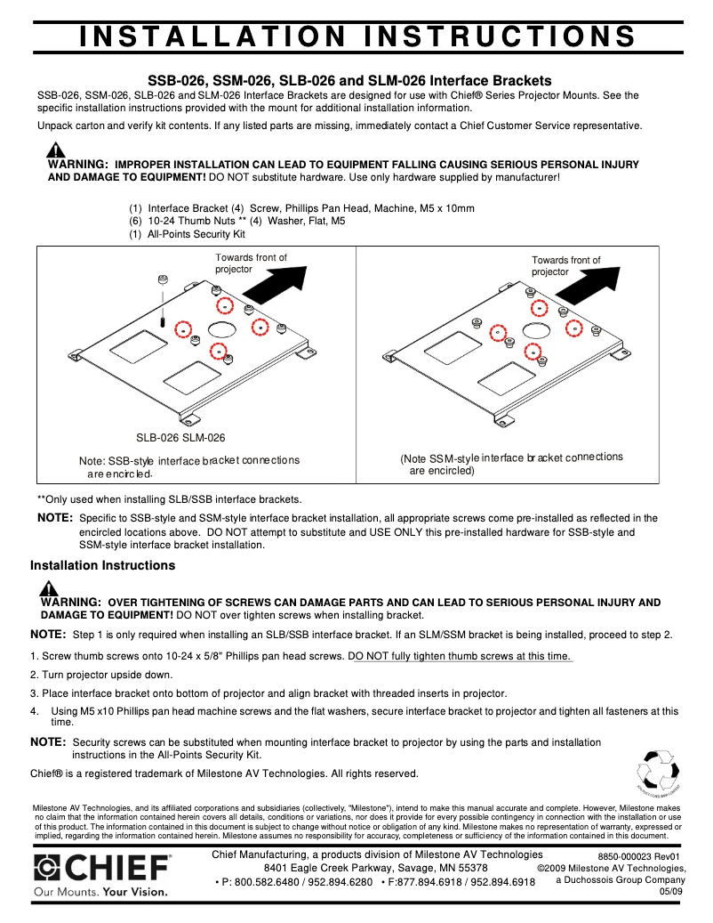 Page 1 de la notice Manuel utilisateur Chief SSM026