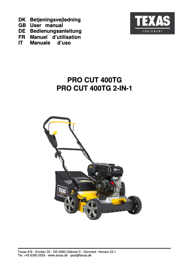 Image de la première page du manuel de l'appareil Pro Cut 400TG