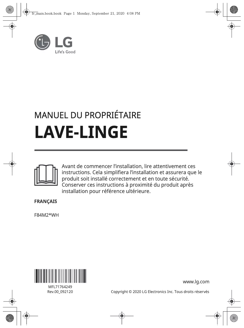 Page 1 de la notice Manuel utilisateur LG F84M20WH